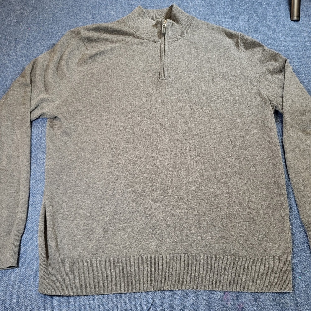 Jos A Bank Traveler Mens Large Grey 100% Pima Cotton Quarter Zip Sweater